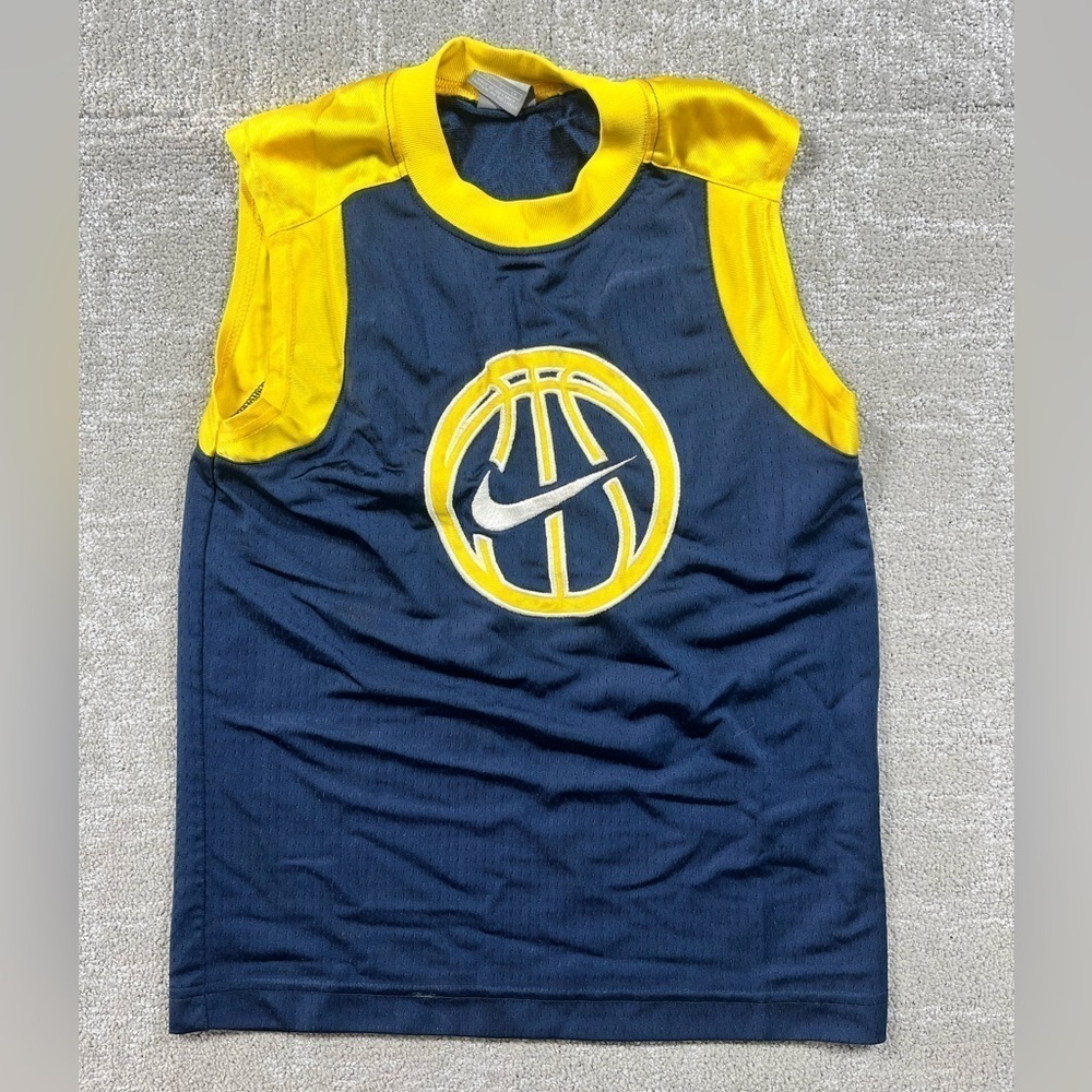 Vintage Nike Youth Blue Yellow Basketball Logo Jersey Tank Boys Size Small